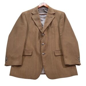 VTG Norm Thompson Sueded Blazer Men 42L Long Mustard 3 Button Ventless Polyester